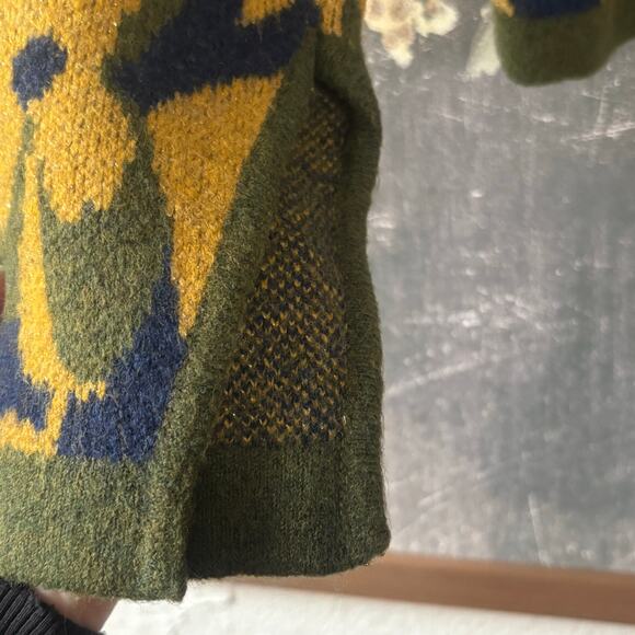 RAMY BROOK Sandi Jacquard Knit Floral Sweater Blue and Gold Size Large - Picture 9 of 10